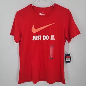 Nike Just Do It T Shirt Womens Large Red Orange Swoosh Graphic Tee